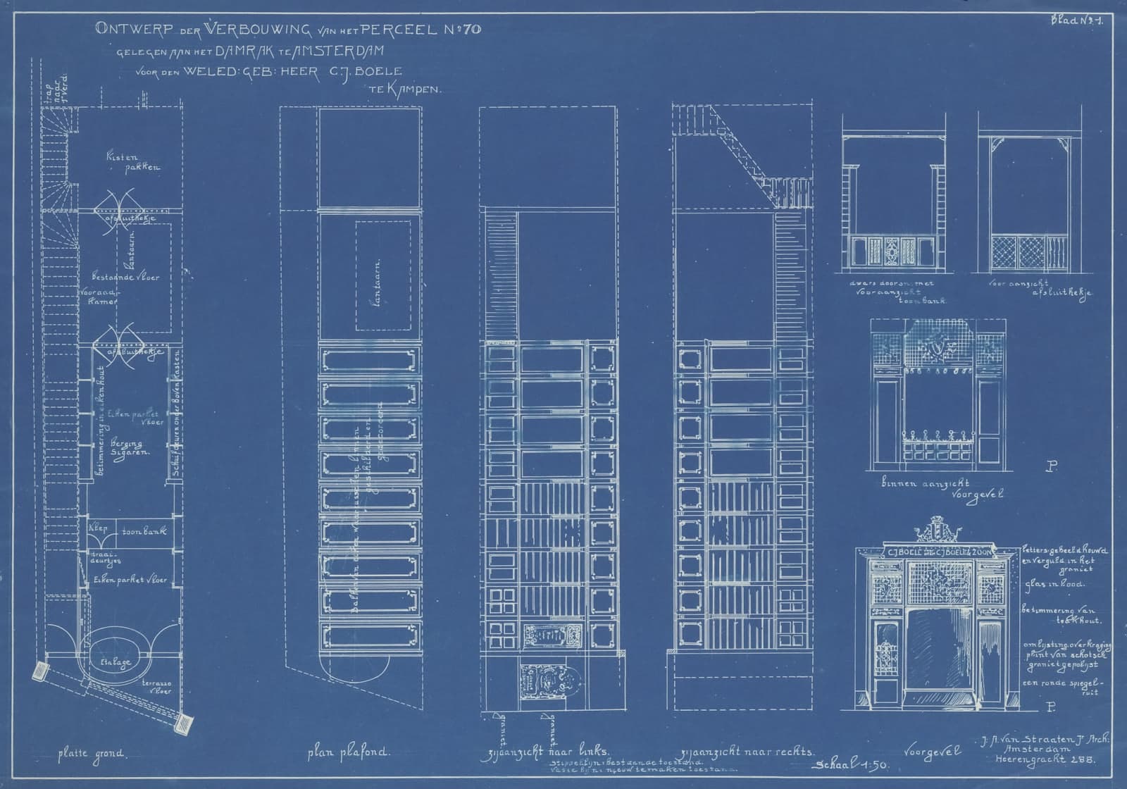 A printed architectural elevation drawing showing a facade and its window grid